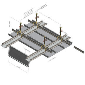 Langfeldkassettendecke mit "Fenstereffekt" - Klemmbandrastersystem